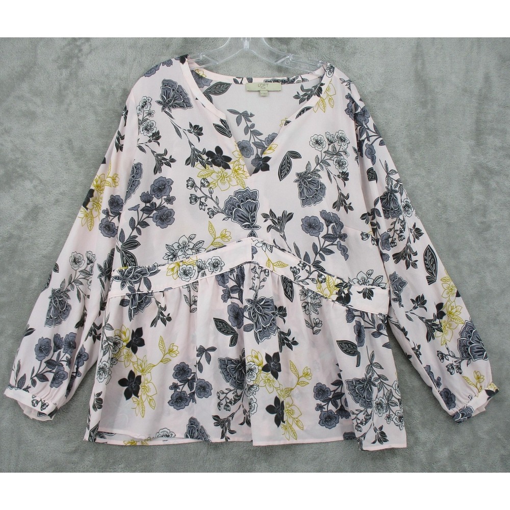Loft Blouse 18 Floral Tunic Balloon Sleeve Cottage Career Lightweight Boho‎ Pink